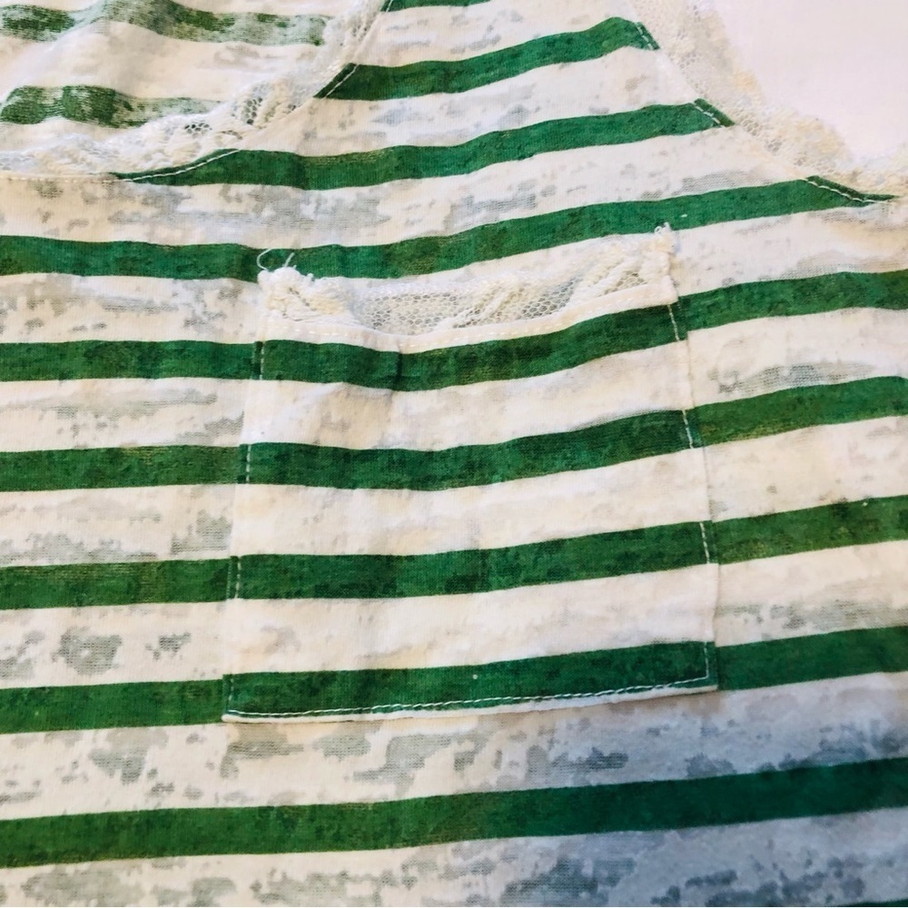 💜3 for $30 Femme Large Green/White Stripe Burnout Tank Lace Trim - Picture 5 of 10